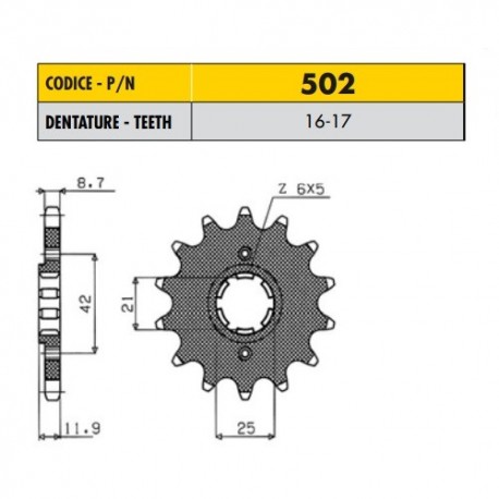 50217 - Pignone in Acciaio Sunstar Passo 530 con 17 denti