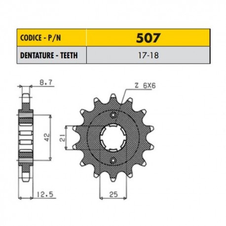 50717 - Pignone in Acciaio Sunstar Passo 530 con 17 denti