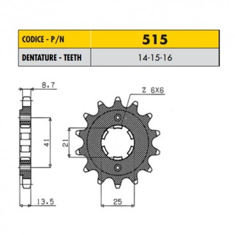 51514 - Pignone in Acciaio Sunstar Passo 530 con 14 denti