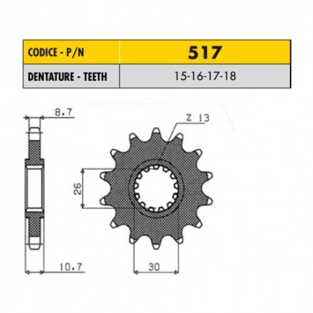 51715 - Pignone in Acciaio Sunstar Passo 530 con 15 denti