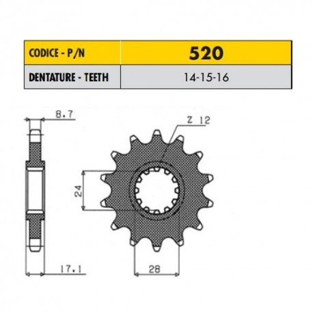 52014 - Pignone in Acciaio Sunstar Passo 530 con 14 denti