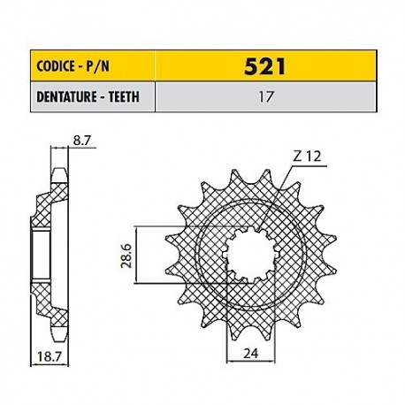 52117 - Pignone in Acciaio Sunstar Passo 530 con 17 denti