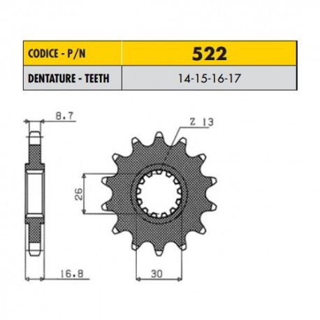 52214 - Pignone in Acciaio Sunstar Passo 530 con 14 denti