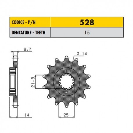 52815 - Pignone in Acciaio Sunstar Passo 530 con 15 denti