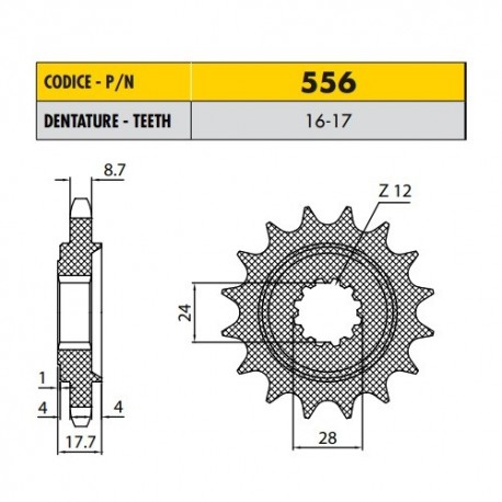 55616 - Pignone in Acciaio Sunstar Passo 530 con 16 denti