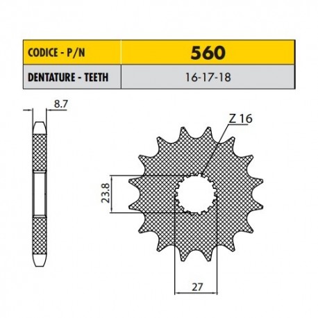 56016 - Pignone in Acciaio Sunstar Passo 530 con 16 denti