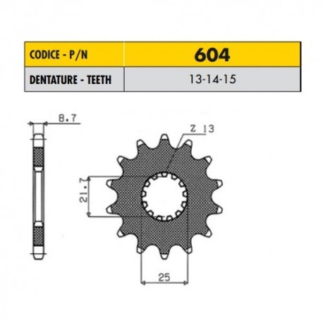 60413 - Pignone in Acciaio Sunstar Passo 630 con 13 denti