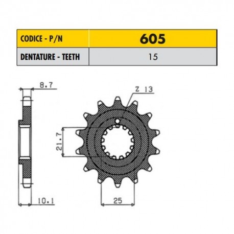 60515 - Pignone in Acciaio Sunstar Passo 630 con 15 denti