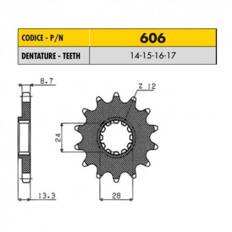 60614 - Pignone in Acciaio Sunstar Passo 630 con 14 denti