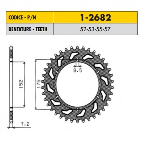 1-2682-55 - Corona in Acciaio Sunstar passo 428 con 55 denti