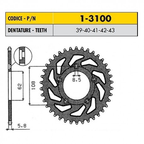 1-3100-40 - Corona in Acciaio Sunstar passo 520 con 40 denti