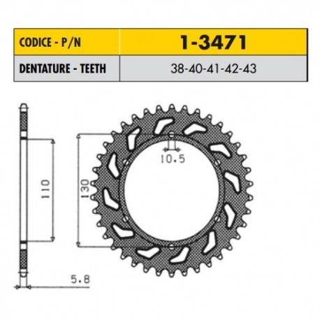 1-3471-40 - Corona in Acciaio Sunstar passo 520 con 40 denti