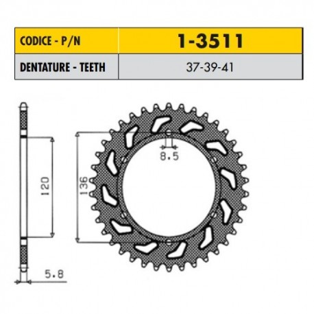 1-3511-37 - Corona in Acciaio Sunstar passo 520 con 37 denti