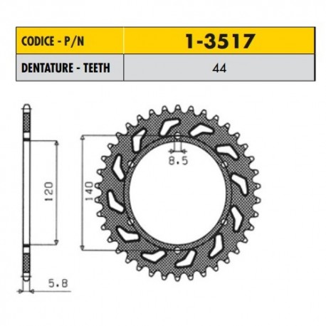 1-3517-44 - Corona in Acciaio Sunstar passo 520 con 44 denti