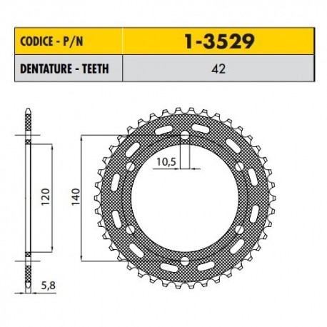 1-3529-42 - Corona in Acciaio Sunstar passo 520 con 42 denti