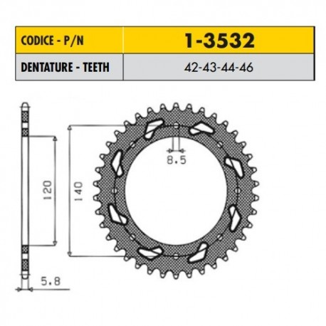 1-3532-42 - Corona in Acciaio Sunstar passo 520 con 42 denti