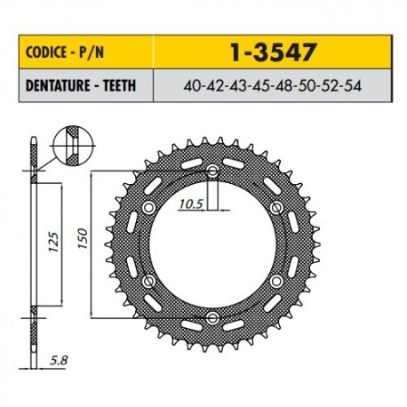 1-3547-42 - Corona in Acciaio Sunstar passo 520 con 42 denti