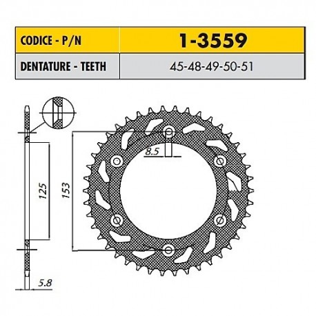 1-3559-45 - Corona in Acciaio Sunstar passo 520 con 45 denti