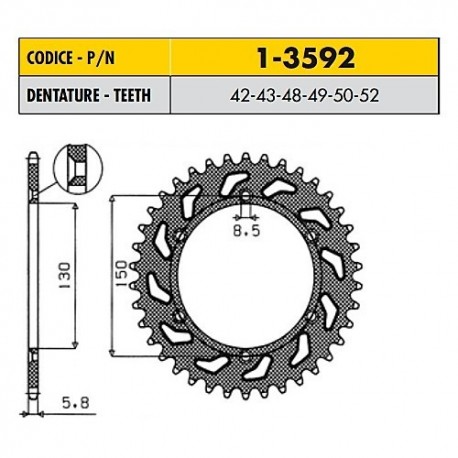 1-3592-42 - Corona in Acciaio Sunstar passo 520 con 42 denti