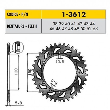 1-3612-42 - Corona in Acciaio Sunstar passo 520 con 42 denti