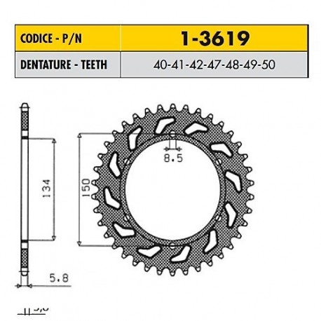 1-3619-41 - Corona in Acciaio Sunstar passo 520 con 41 denti