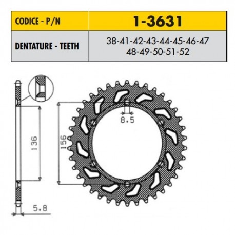 1-3631-38 - Corona in Acciaio Sunstar passo 520 con 38 denti