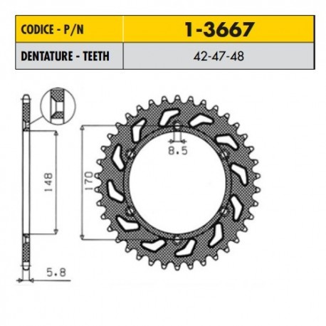 1-3667-42 - Corona in Acciaio Sunstar passo 520 con 42 denti