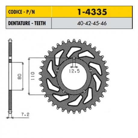 1-4335-42 - Corona in Acciaio Sunstar passo 525 con 42 denti