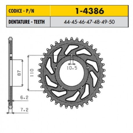 1-4386-46 - Corona in Acciaio Sunstar passo 525 con 46 denti