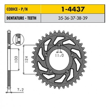 1-4437-38 - Corona in Acciaio Sunstar passo 525 con 38 denti