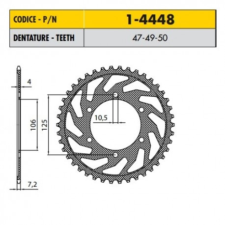 1-4448-50 - Corona in Acciaio Sunstar passo 525 con 50 denti