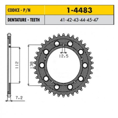 1-4483-44 - Corona in Acciaio Sunstar passo 525 con 44 denti