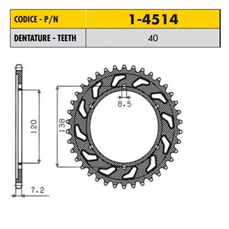 1-4514-40 - Corona in Acciaio Sunstar passo 525 con 40 denti