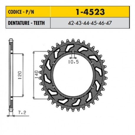 1-4523-47 - Corona in Acciaio Sunstar passo 525 con 47 denti