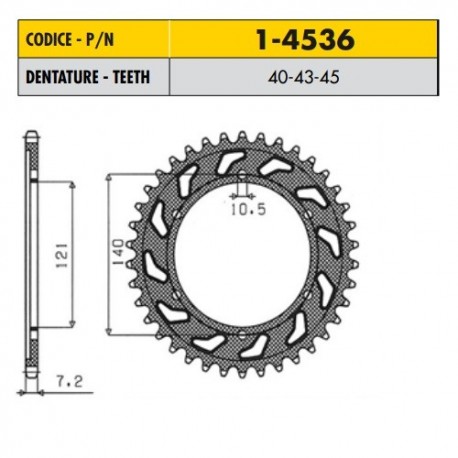 1-4536-43 - Corona in Acciaio Sunstar passo 525 con 43 denti