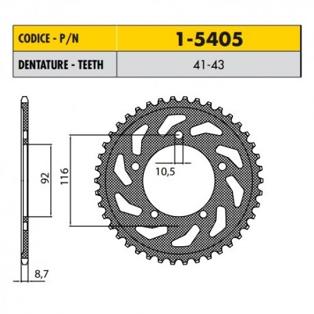 1-5405-43 - Corona in Acciaio Sunstar passo 530 con 43 denti