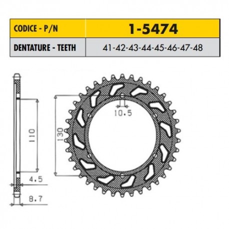 1-5474-44 - Corona in Acciaio Sunstar passo 530 con 44 denti