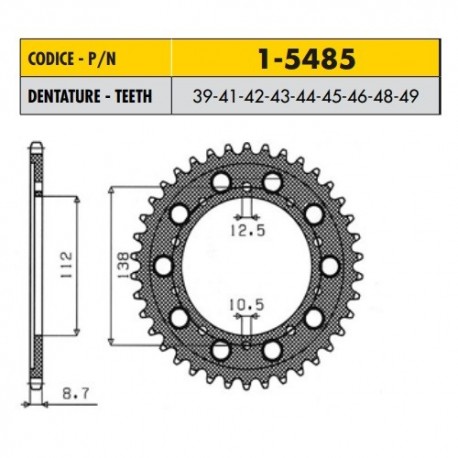 1-5485-39 - Corona in Acciaio Sunstar passo 530 con 39 denti