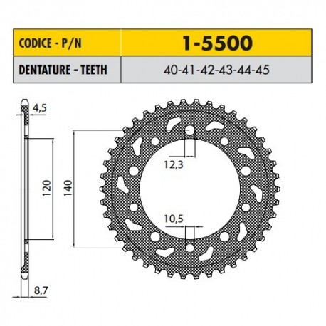 1-5500-42 - Corona in Acciaio Sunstar passo 530 con 42 denti