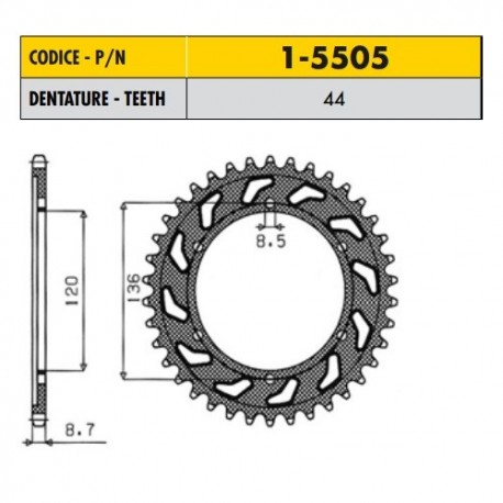 1-5505-44 - Corona in Acciaio Sunstar passo 530 con 44 denti