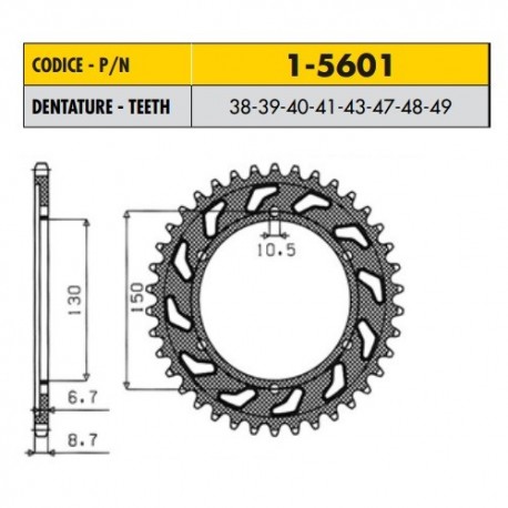 1-5601-41 - Corona in Acciaio Sunstar passo 530 con 41 denti