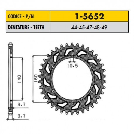 1-5652-47 - Corona in Acciaio Sunstar passo 530 con 47 denti