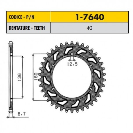 1-7640-40 - Corona in Acciaio Sunstar passo 632 con 40 denti