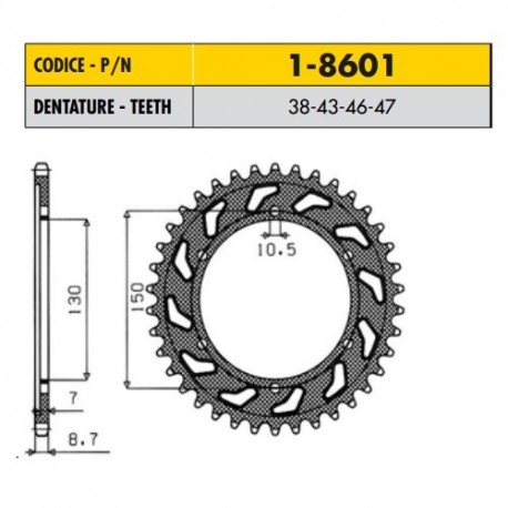 1-8601-43 - Corona in Acciaio Sunstar passo 532 con 43 denti