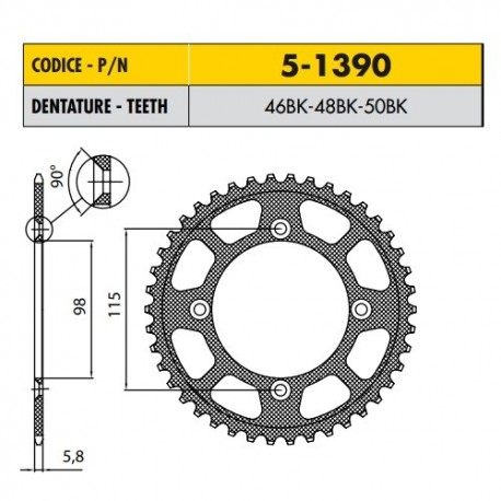 5-1390-50BK - Corona in Ergal Sunstar passo 420 con 50 denti