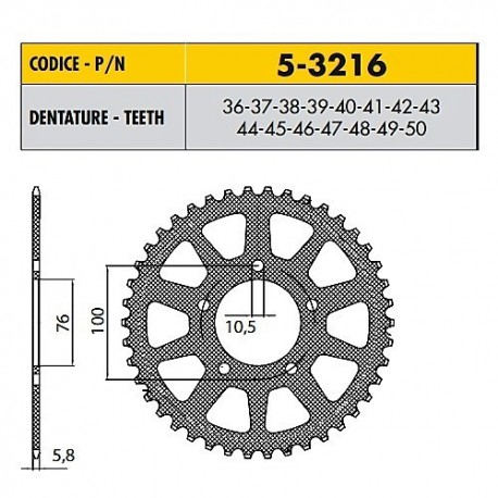 5-3216-36 - Corona in Ergal Sunstar passo 520 con 36 denti