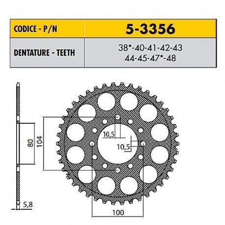 5-3356-43 - Corona in Ergal Sunstar passo 520 con 43 denti