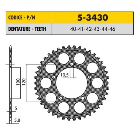 5-3430-42 - Corona in Ergal Sunstar passo 520 con 42 denti