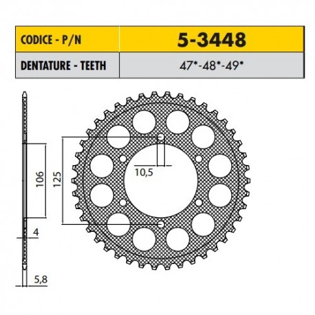 5-3448-49 - Corona in Ergal Sunstar passo 520 con 49 denti