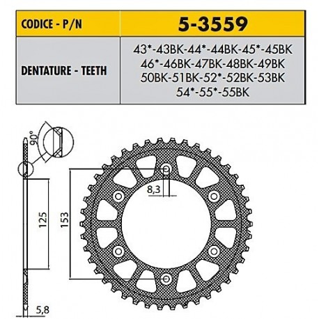 5-3559-51BK - Corona in Ergal Sunstar passo 520 con 51 denti